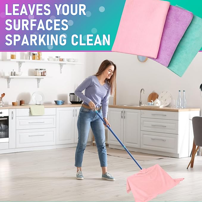 Newwiee 6 Pcs Extra Large Microfiber Cleaning Cloth 30" x 20" Washable Reusable Microfiber Towel Streak Free Lint Free Cloth for Cleaning Home Glass Office Window Bathrooms (Pastel Colors)
