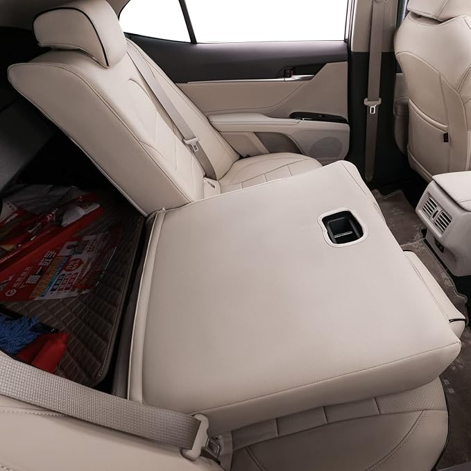 EKR Camry Seat Covers for Toyota Camry XLE, XSE 2018-2024(Not for Hybrid) Waterproof Leather Car Seat Cover Full Set for Trucks SUV-Faux Leather (Beige)