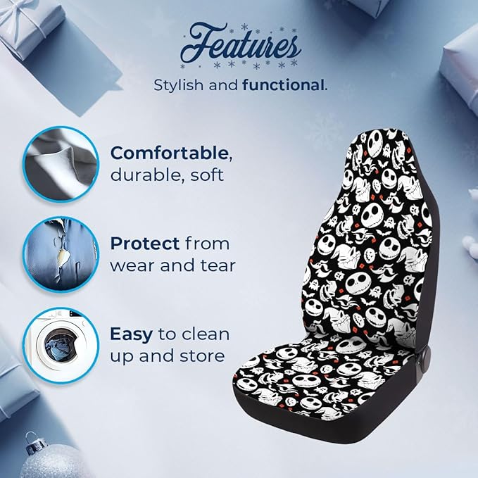 GENANY Skull Car Seat Covers Set of 2, Horror Breathable Front Seat Covers for Truck Sedan SUV, Spooky Car Accessories, Horror Gift for Women Men