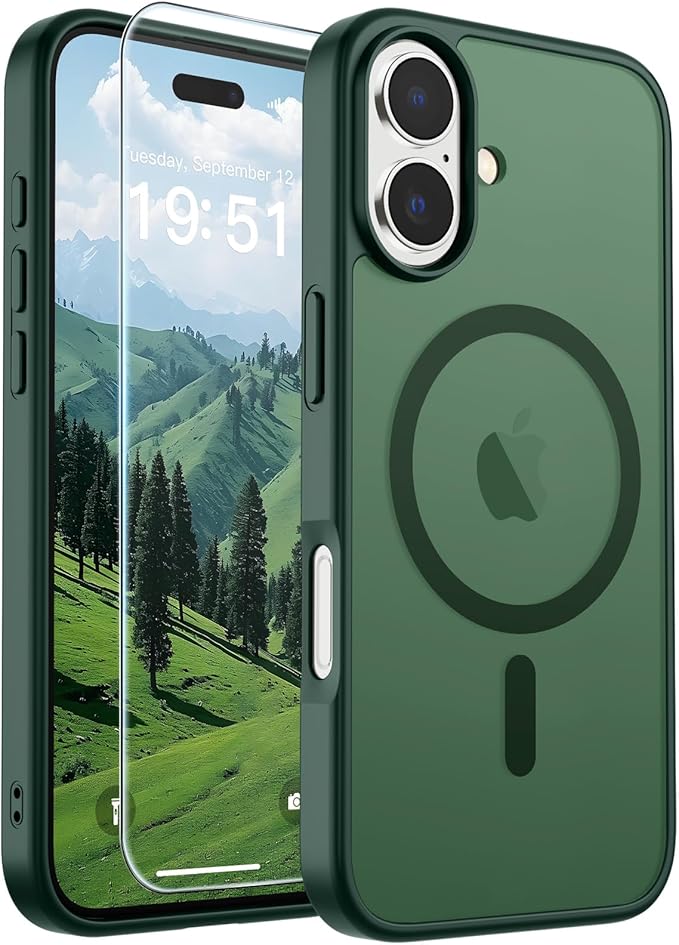 SUPFINE Magnetic for iPhone 17 Case (Compatible with MagSafe)(Military Grade Drop Protection) Translucent Matte Shockproof with Anti-Fingerprint Phone Cover 2025,Forest Green