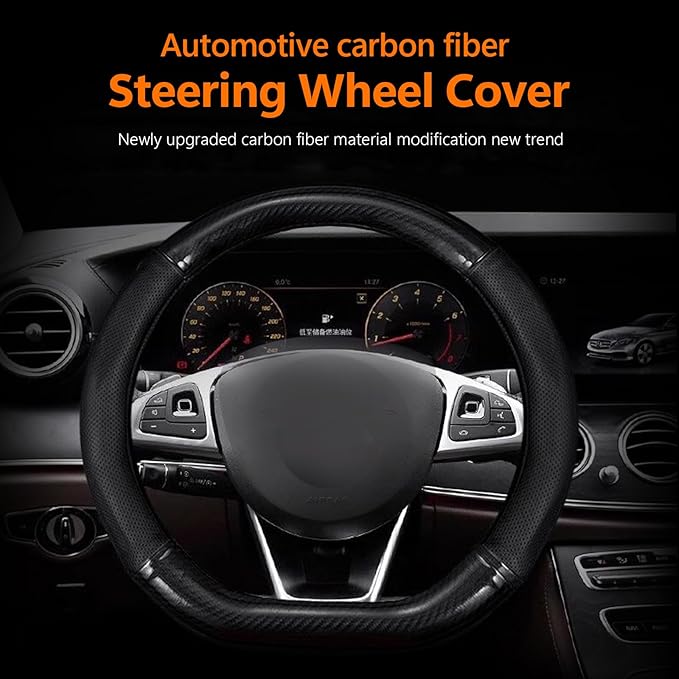 1 Pack Car Breathable Steering Wheel Cover, Wear -Resistant Steering Wheel Sleeve, Carbon Fiber Non-Slip Steering Wheel Protector, Four Seasons Universal Steering Wheel Set (D -Shaped)