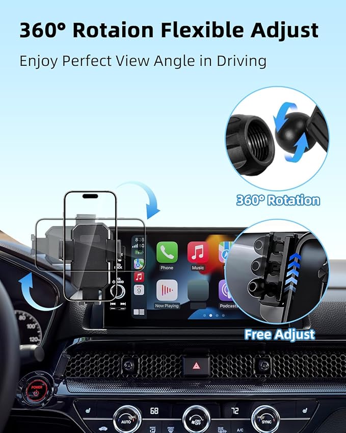 PZK Car Phone Holder for Toyota Highlander Hybrid Lmited/Platinum 2020-2024 2025 Accessories Only for 12.3-inch Screen Auto Lock Car Phone Mount Hands Free 360° Rotation (Not Fit 8-Inch L/LE/XLE)