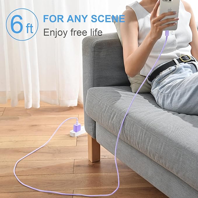 iPhone 17 16 15 Charger Fast Charging 2+2Pack 20W USB C Wall Charger with 6FT Fast Charging Cable Compatible with iPhone 17/17 Air/17 Pro/17 Pro Max/iPhone 16/15 Series, iPad Pro/AirPods - Purple