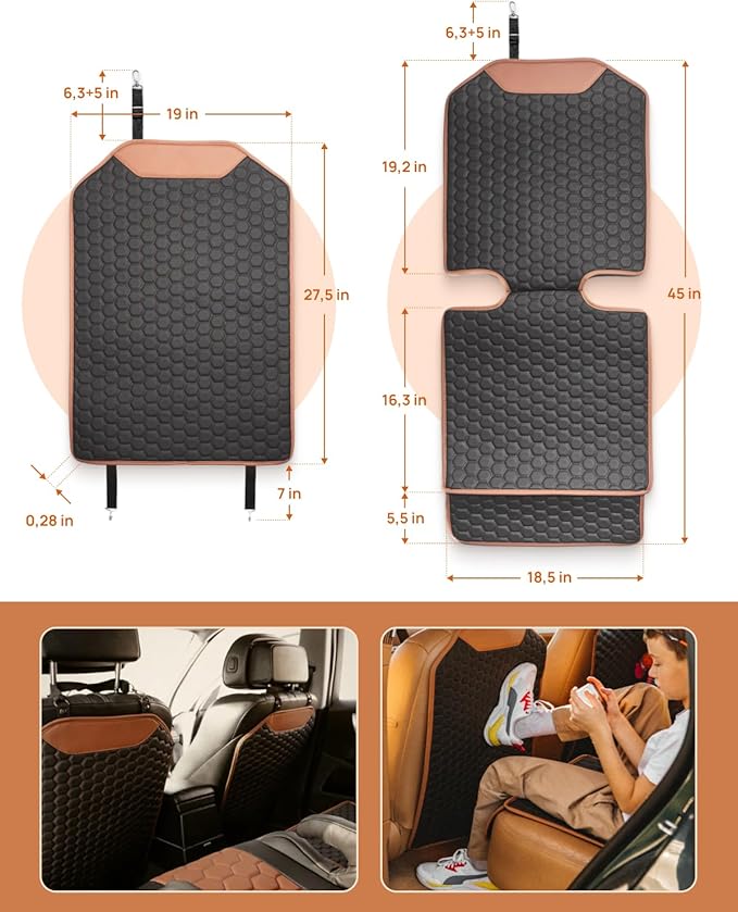 Owleys Set Seat Back Organizer & Car Seat Protector Hexy Waterproof & Non-Slip Protector for Child Car Cushion for Leather and Fabric Seats (Hexy Set 2)