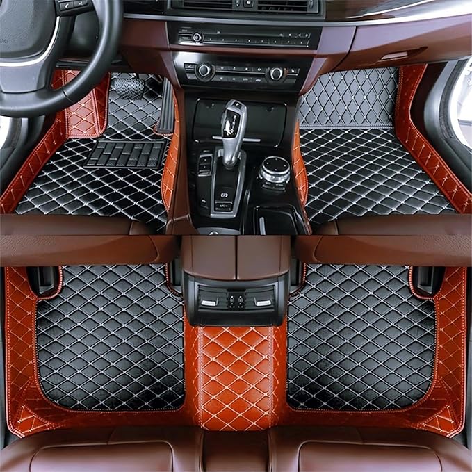 Yaruicar Custom Personalized Floor Mats for Cars Luxury Full Coverage All Car Floor Mats Anti-Slip Leather Car Mat Set Trucks & SUVs Trucks Automotive Floor Mats Liners (Brown Black Beige)