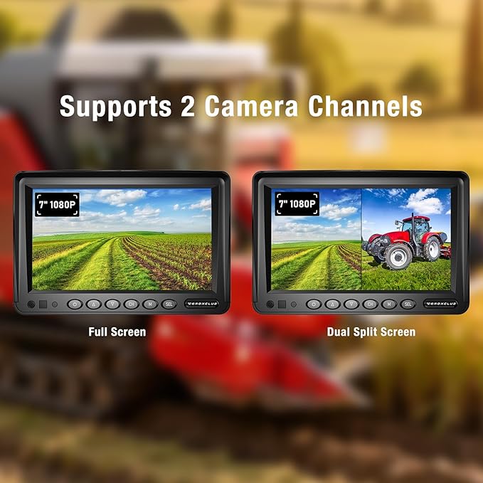 ZEROXCLUB 2 Wired Rear View Backup Camera System, 7" 1080P Monitor IP69K Waterproof Vibration-Proof 10G Reverse Camera, Dual Split Screen for Tractor, Truck, Trailer, Combine, Heavy Equipment, BH702