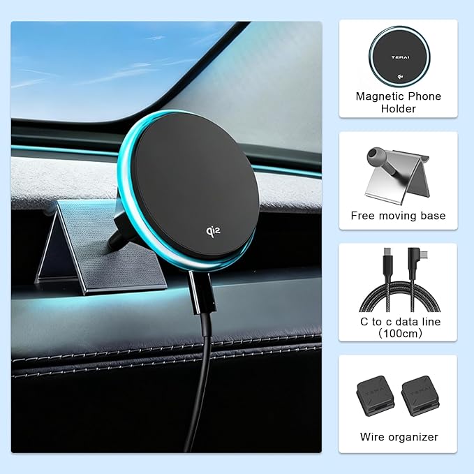 Wireless Car Mount Charger Fast Charging for Tesla Model 3/Y/3 Highland/Y Juniper (Model 3 Highland 2024+, Without OBD Charger)
