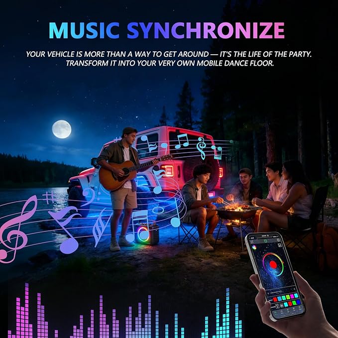 MONDEVIEW 8 Pods RGB LED Rock Lights for Jeeps Trucks Golf Carts & UTVs, Waterproof Underglow Kit with APP Control, Music Mode, 12V Underbody Neon Lights for Cars, ATV, RZR, SUV, Offroad Vehicles