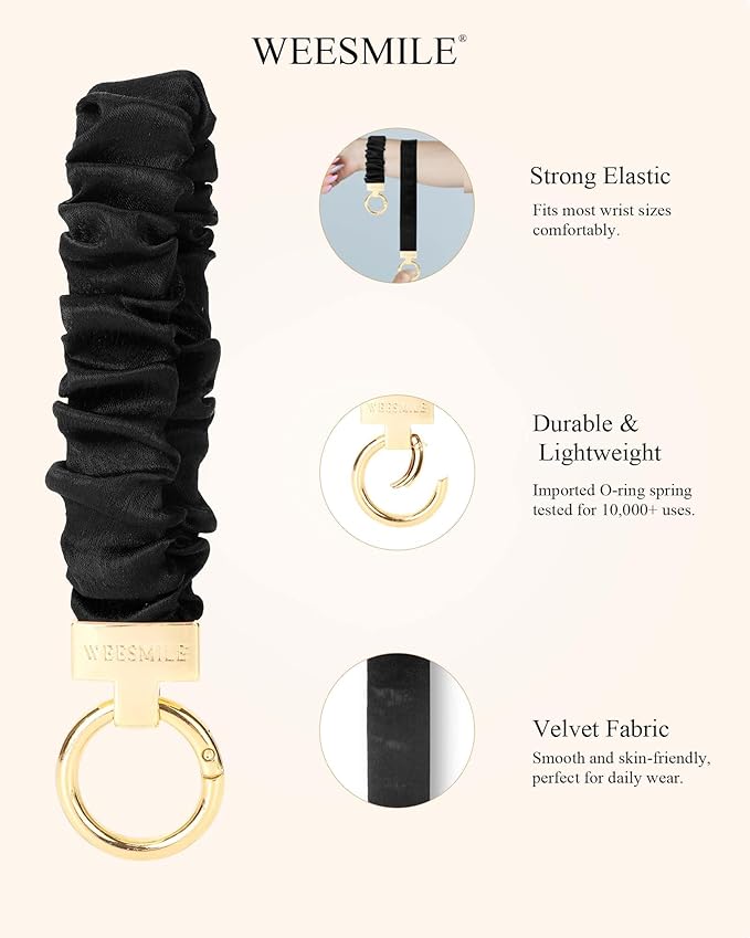WEESMILE Keychain Wristlet, Stretchy Key Chain for Car Keys with D ring, Cute Scrunchie Wrist Bracelet for Women Men
