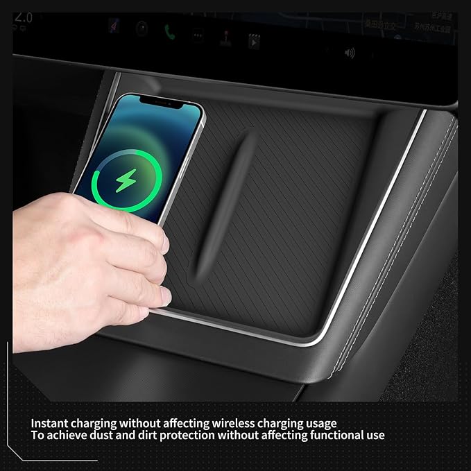 LUCKEASY for 2026 2025 Tesla Model Y Juniper New Center Console Wireless Charging Pad Non-Slip Silicone Mat Wireless Charger Mat for Model Y Accessories Black
