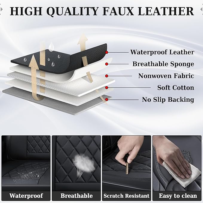 Coverado Car Seat Covers, Front Seat Cover, 2 Pack Waterproof Seat Covers for Cars, Luxury Faux Leather Car Seat Cushions, Car Seats Protectors, Black Car Seat Covers Universal Fit for Most Vehicles