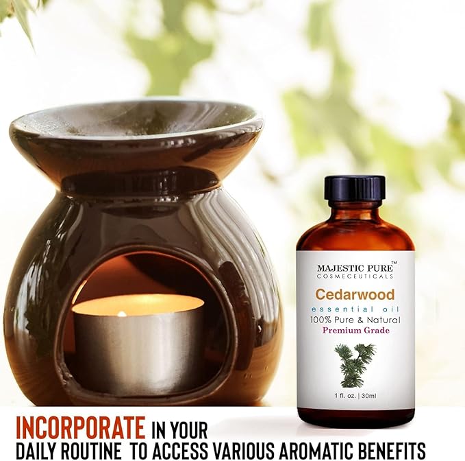 Majestic Pure Essential Oil with Glass Dropper - 100% Pure and Natural - Essential Oils for Diffuser, Aromatherapy, Soap and Candle Making, Cedarwood Essential Oil, Cedarwood Oil, 1 Fl Oz