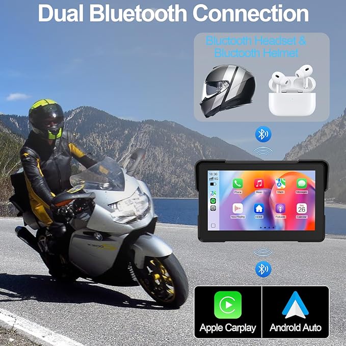 Artman Motorcycle Dash cam Front and Rear, 7'' IPS Touch Screen, Portable Motorcycle Carplay for Apple Carplay and Android Auto GPS Navigation System, TPMS Compatible, IP67 Waterproof & 64G SD Card