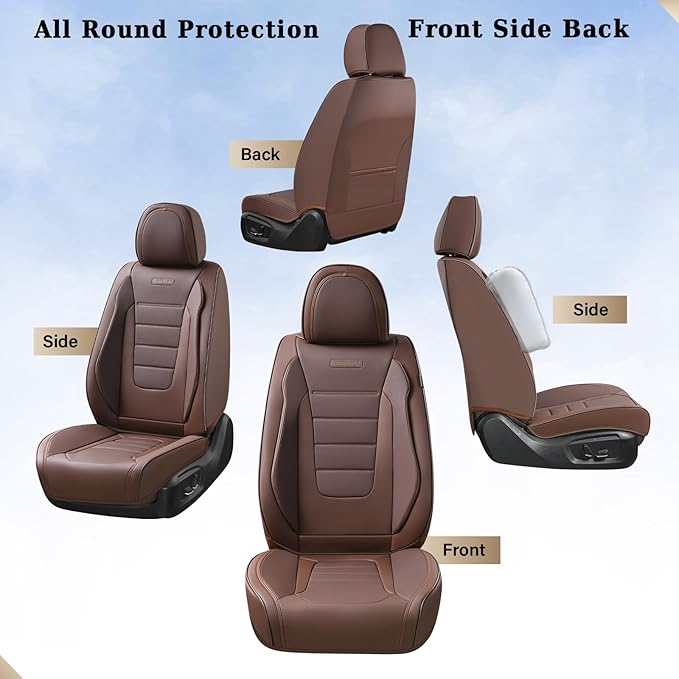 Coverado Car Seat Covers Full Set, Nappa Leather Seat Covers for Cars, Car Seat Protector Car Seat Cushion, Front and Back Seat Protectors Cushions Universal Fit for Most Cars Vehicles(Brown)