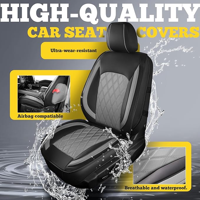 LINGVIDO Car Seat Covers Full Set (5 Seats) - Premium Perforated Nappa Leather, Waterproof Shield, Omni-Adapt Fit SUVs Sedans, Ultimate Family & Pet Protection