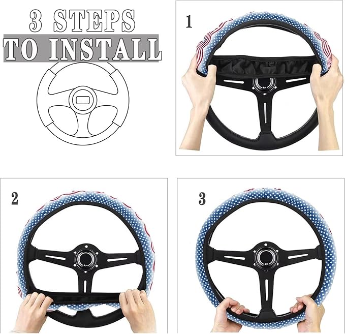 AFPANQZ Automotive Steering Wheel Covers Universal Fit 14 to 15 inch, American Star Steering Wheel Protector with Cloth for Women Keep Warm Comfort Grip Sweat Absorption Neoprene