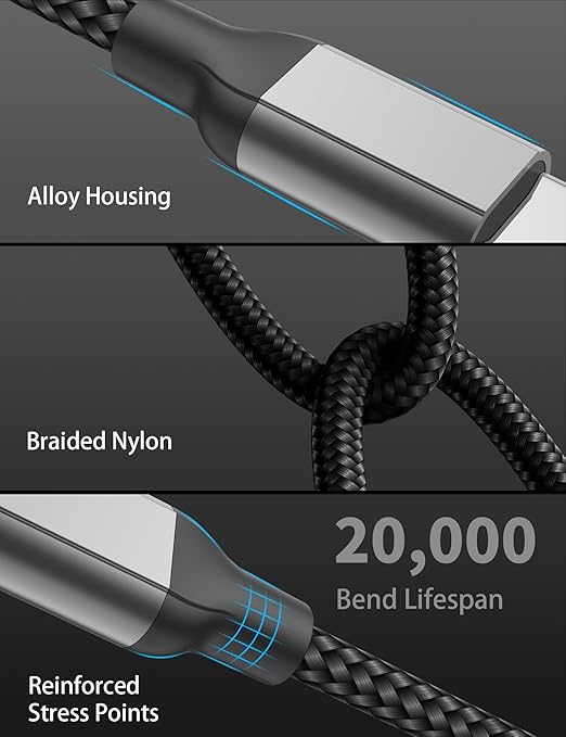 2FT USB C Charger Cable 3A, 3Pack USB A to Type C Charge Cord Fast Charging for Car, 2 Foot Android Braided USB-C Cable for iPhone 17 16 15 Pro Max Plus, iPad Pro, Galaxy S24 S23 S22,Note 20,Moto G,LG