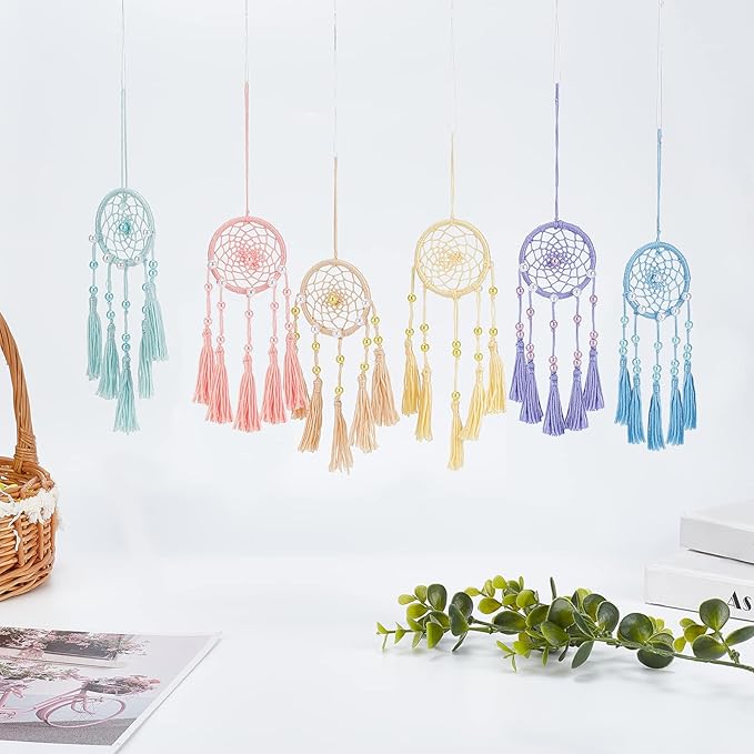 INFUNLY 6 Set Dream Catchers DIY Small Dream Catcher Car Deco Charm Mini Dreamcatcher for Bag Pendant Colorful Handmade for Key Chain