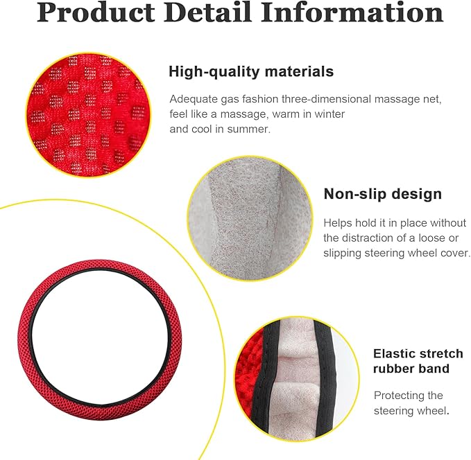 Kewucn Car Elastic Stretch Steering Wheel Cover, Soft Microfiber Breathable Ice Silk, Universal 15 Inch Anti-Slip Auto Steering Wheel Protector, Fit Car, SUV, Van, Sedan, Truck (Red)