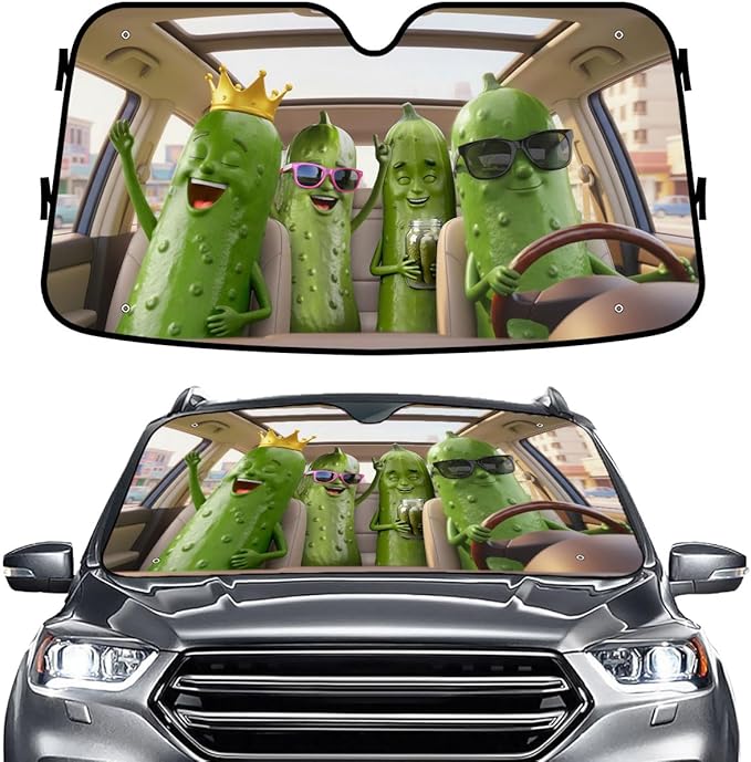 GENANY Pickle Windshield Sun Shade for Car SUV Truck (55x30 Inches), Front Window Visor for Windows, Protector Blocks UV