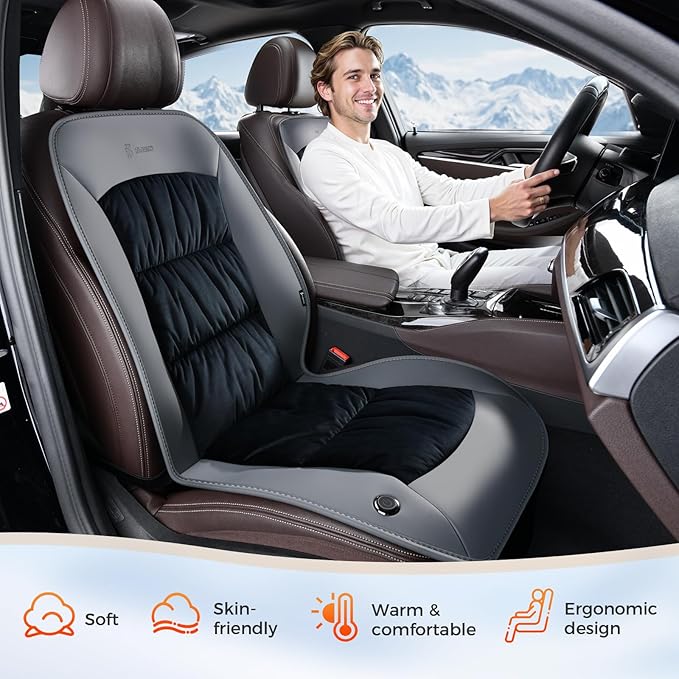 FLORICH Car Seat Covers Universal Car Seat Cushion Comfortable Leather&Plush Seat Cushion Automatic Seat Protector Fit for Car SUV Truck Van, Gray&Black
