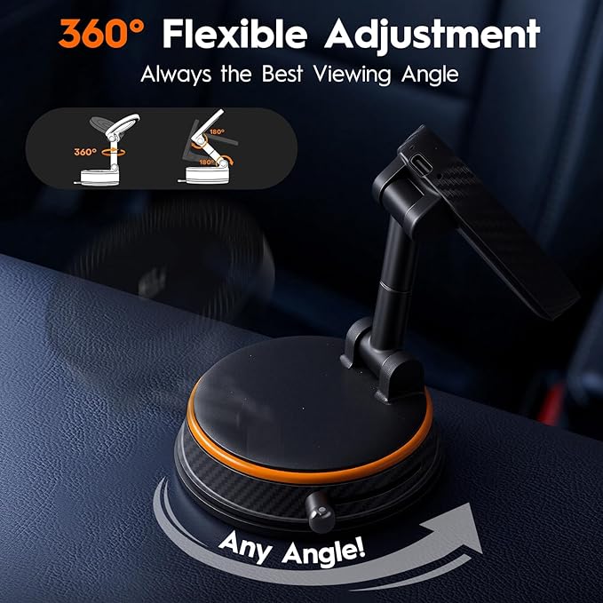 Magnetic Car Phone Holder for MagSafe, 15W Wireless Charging, 360° Adjustable Dashboard Mount, Compatible with iPhone 12-17 & Android（Orange