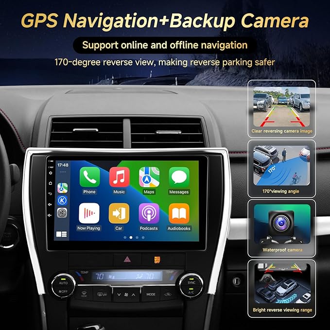 Car Stereo for Toyota Camry 2015 2016 2017 Radio, Wireless Carplay Android Auto,10.1inch IPS Touch Screen for Camry Headunit with Mirrorlink FM RDS DSP GPS WiFi Bluetooth Backup Camera(2G+32G)