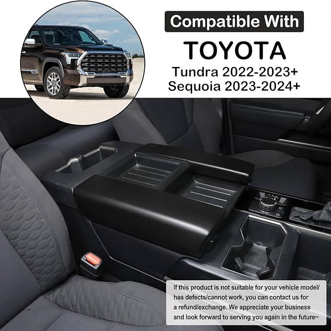 Car Center Console Armrest Protector Cover Compatible with Toyota Tundra 2022+ & Sequoia 2023+, Central Armrest Seat Storage Box Cover Cushion Lid Protector Pad Waterproof Anti-Scratch ABS Accessories