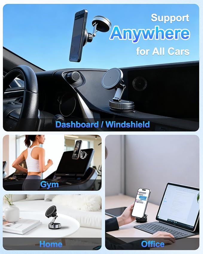 for MagSafe Car Mount Charger, 15W Fast Charging Magnetic Wireless Car Charger, 810° Vacuum Magnetic Phone Holder [120LBS Ultra Suction & 3000gf Magnet] Vent Dashboard Car Bracket for iPhone & Android