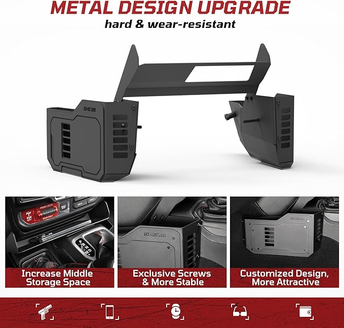 Metal Gear Shift Organizer Tray Compatible with Jeep Wrangler JL/JLU & Gladiator JT 2018-2025, Center Console Shifter Side Tray Storage Box Interior Accessories (Not for JK/JKU)