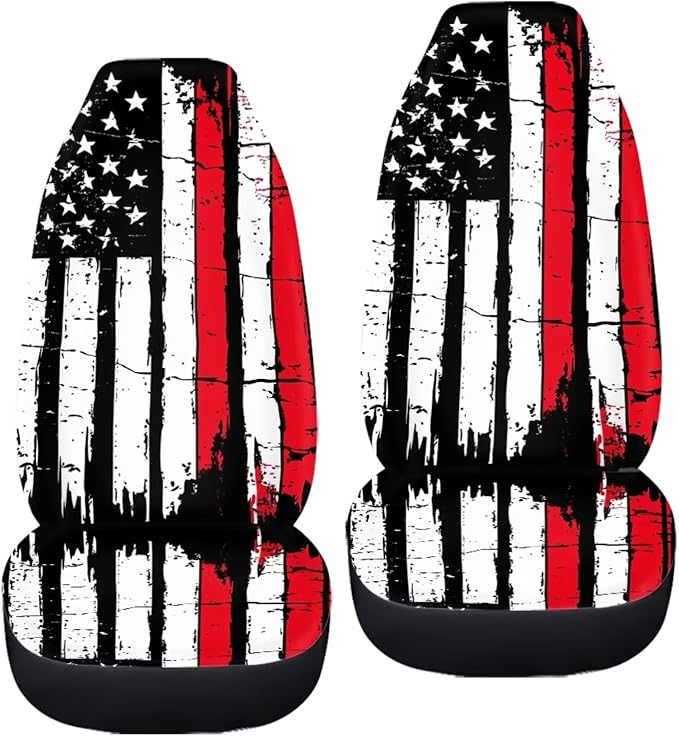 ELEQIN Retro American Flag Seat Covers, Car Seat Covers Front Seats, Car Seat Cushion, Front Car Seat Covers Canvas Car Seat Protector Universal Fit Most Cars