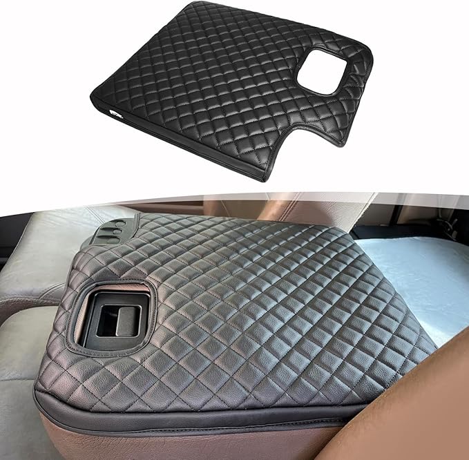 Center Console Armrest Cover for 1999-2001 Ford F250 F350 F450 Super Duty Accessories, Vinyl Leather Armrest Cover Middle Console Cushion Pad, Black (Fits Jump Seat Only)