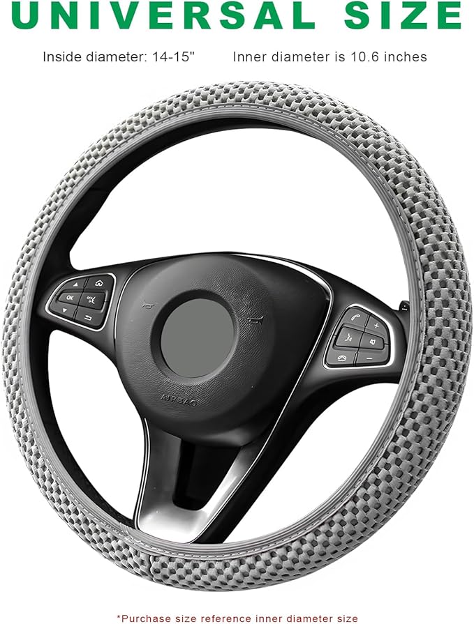 Elastic Steering Wheel Cover, 15"×15" Breathable Ice Silk Steering Wheel Protector, Universal Auto Wheel Wrap Anti-Slip Soft Cover for Ultimate Comfort, Car Accessories (Gray)
