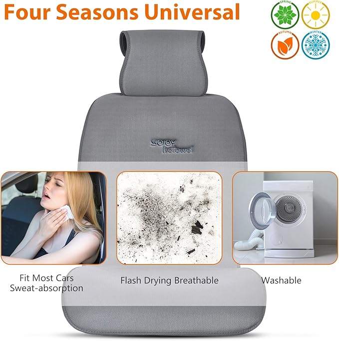 Sojoy IsoTowel Car Seat Cover,Microfiber Seat Towel,with Quick-Dry Material and Non-Slip Back,Car Seat Protection for All Workouts,All-Weather(Gray)