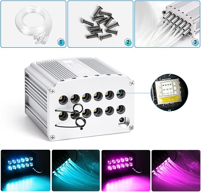 4 Colors 32W Twinkle & Meteor Car Starlight Headliner Kit, 2-in-1 Light Engine 860pcs*0.03in*13.1ft+240 RGBW Fiber Optic Cable Shooting Car Star Roof Lights, Ceiling Star Lights for Car Home Theater