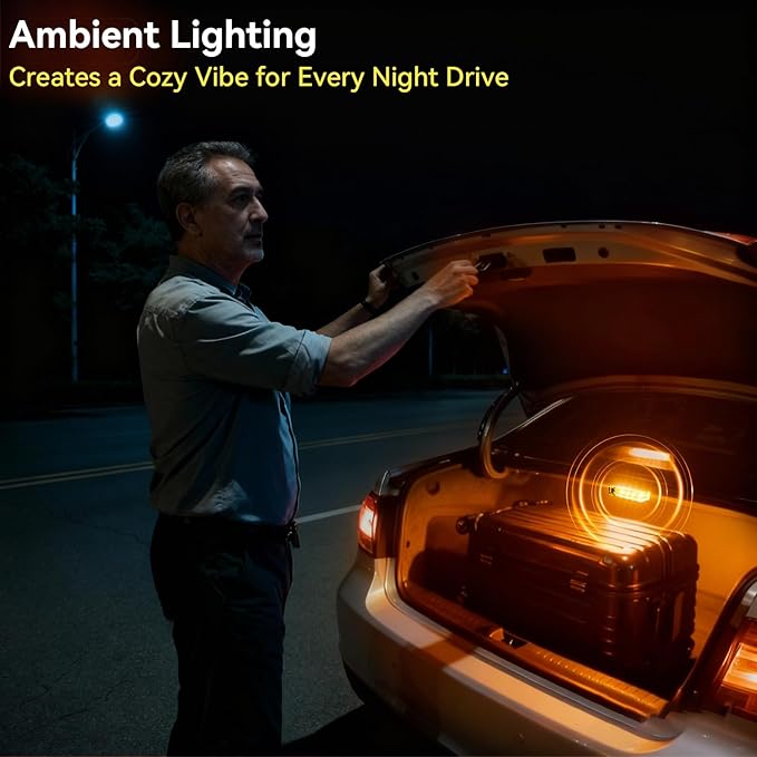 2 PCS Car USB Night Light, Portable Magnetic Car Atmosphere Interior Light, 8 High-Brightness LED Beads, Rechargeable Touch-Sensitive Light for Vehicles, Bedrooms, Hallways, Camping.(2 Amber)