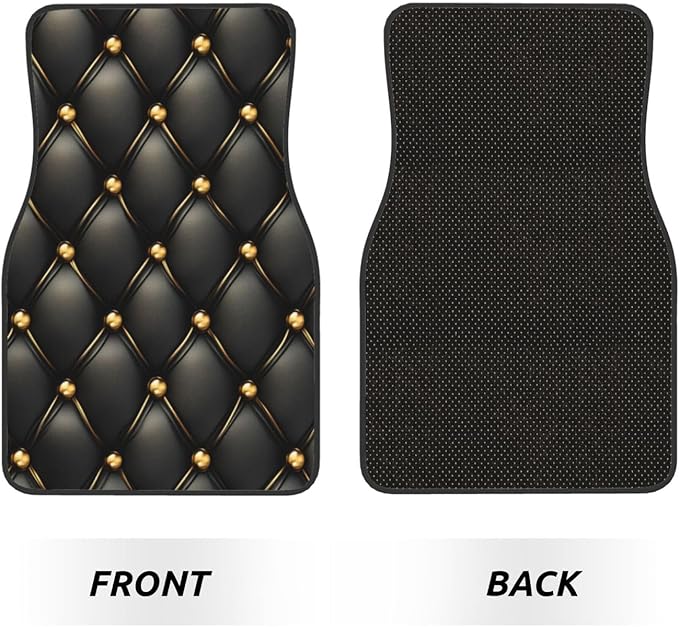 Black and Gold Leather Texture Car Floor Mats,4 Piece, Car Rug Durable Anti-Slip Waterproof Trim to Fit Liner Universal Fit Auto,Sedan,SUV,Truck