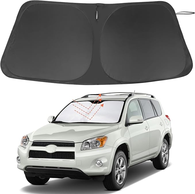 Windshield Sun Shade Custom Fit for 2006-2012 Toyota RAV4 Accessories Foldable Sunshade Sun Blocker Protect Car from Sun Rays & Heat Damage Keep Car Cooler