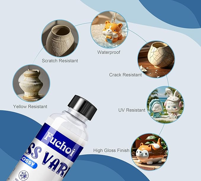 Air Dry Clay Glaze, 200ml/7oz Air Dry Clay Varnish, Clear Gloss Varnish for Sealing Acrylic Painting, Pottery Clay and Wood, Clay Sealant to Prevent Cracking Scratches Wear, Waterproof &High Gloss