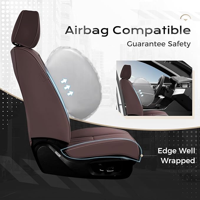 Coverado Car Seat Covers Full Set, Seat Covers for Cars, Car Seat Cover, Car Seat Protector, Leather Car Seat Cushion, Waterproof Car Seat Covers Front Seats and Back Fit for Most Cars(Coffee)