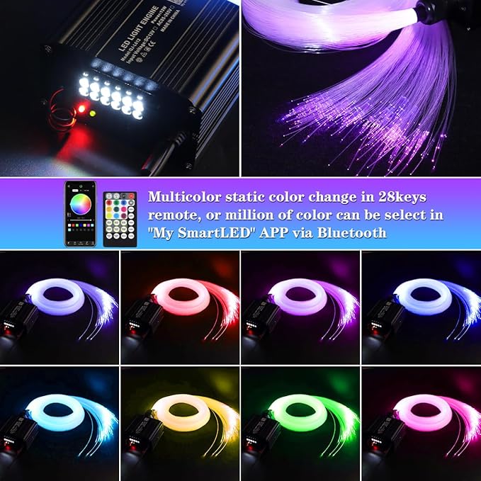 AMKI 200pcs 0.03in 6.5ft Twinkle Starlight Headliner Kit, Updated 2 in 1 Twinkle+Meteor Fiber Optic Light Box RGBW Sound Activated Mode for Car& Home Decoration, 180pcs Pure White Shooting Star