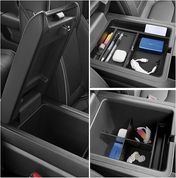YOJOJOCO 2PCS Center Console Organizer Compatible with Honda 2023-2025 2026 Pilot ＆ 2024-2026 Ridgeline ＆ 2024-2026 Passport Accessories Hidden Storage Box Insert Tray