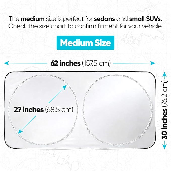 FORTEM Car Sun Shade for Windshield, Reflective Windshield Sunshade, 240T Polyester, Automotive Interior Sun Protection, Ultimate Heat and UV Shield, Foldable, Storage Bag