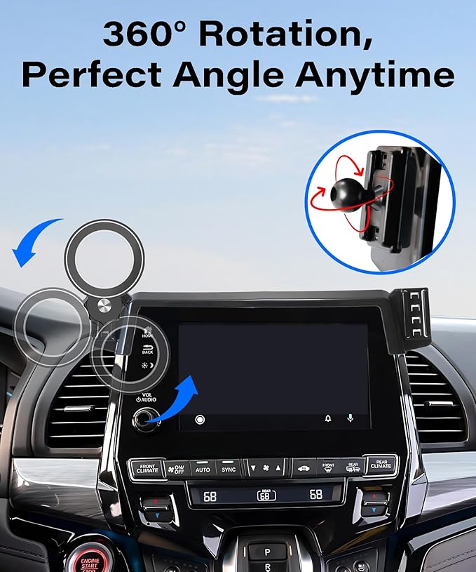 Car Phone Holder for Honda Odyssey 2018 2019 2020 2021 2022 2023 2024 Accessories Apply to 8 Inch Touch Screen Fixed Clip MagSafe Passenger Cell Phone Mount Handsfree 360° Rotation