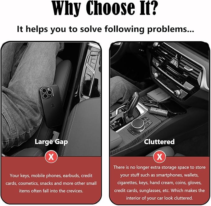 Car Side Seat Gap Filler Organizer, Auto Seat Storage Box for Cars & Trucks (2 Pack), Universal Car Accessories to Fill Console & Seat Gap Space, Red