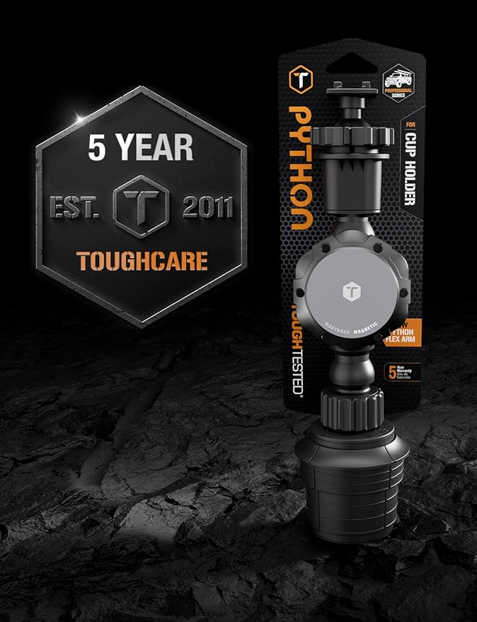 ToughTested MagTough Python Magnetic Cup Holder Phone Mount for Car - Heavy Duty MagSafe Car Mount with Flexible Python Arm - Universal SUV & Truck Accessories - 360 Rotation, Stable Expandable Base