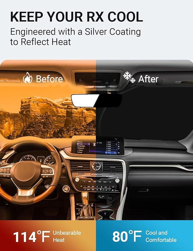 Proadsy 2026 Upgrade Front Windshield Sunshade Foldable Sun Shade Sun Visor Protector Custom Fit 2016-2022 Lexus RX SUV, Accessories