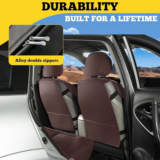 LINGVIDO Front Car Seat Covers, Faux Nappa Leather, Airbag Compatible and Waterproof Protectors for Sedans SUVs, Breathable Anti-Slip Interior for Commuters and Rideshare, Brown