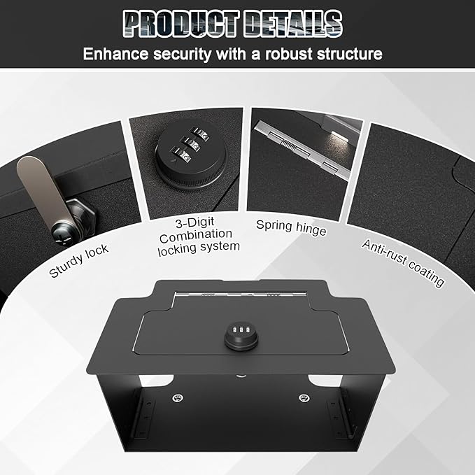 Center Console Vault for 2023 2024 2025 Chevy Silverado 1500/ GMC Sierra 1500 2500 3500 HD, Hidden Console Safe with Digital Lock, Durable Carbon Steel Console Safe Organizer Lock Box