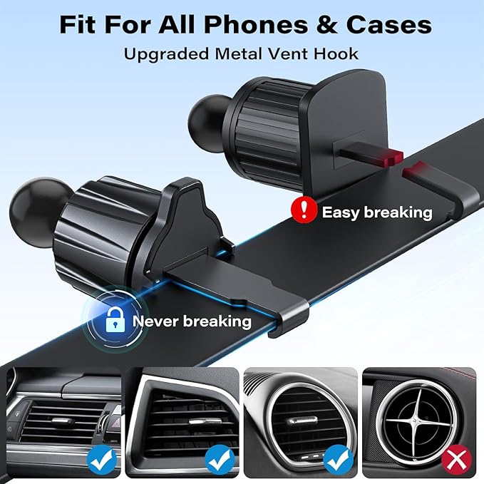 1Zero Easy One-Button Release CD Phone Holder for Car, Universal Air Vent & CD Slot Phone Mount, Thick Cases Friendly Cell Phone Holder for iPhone, Google, Samsung, Moto & Other Smartphones (Clamp)